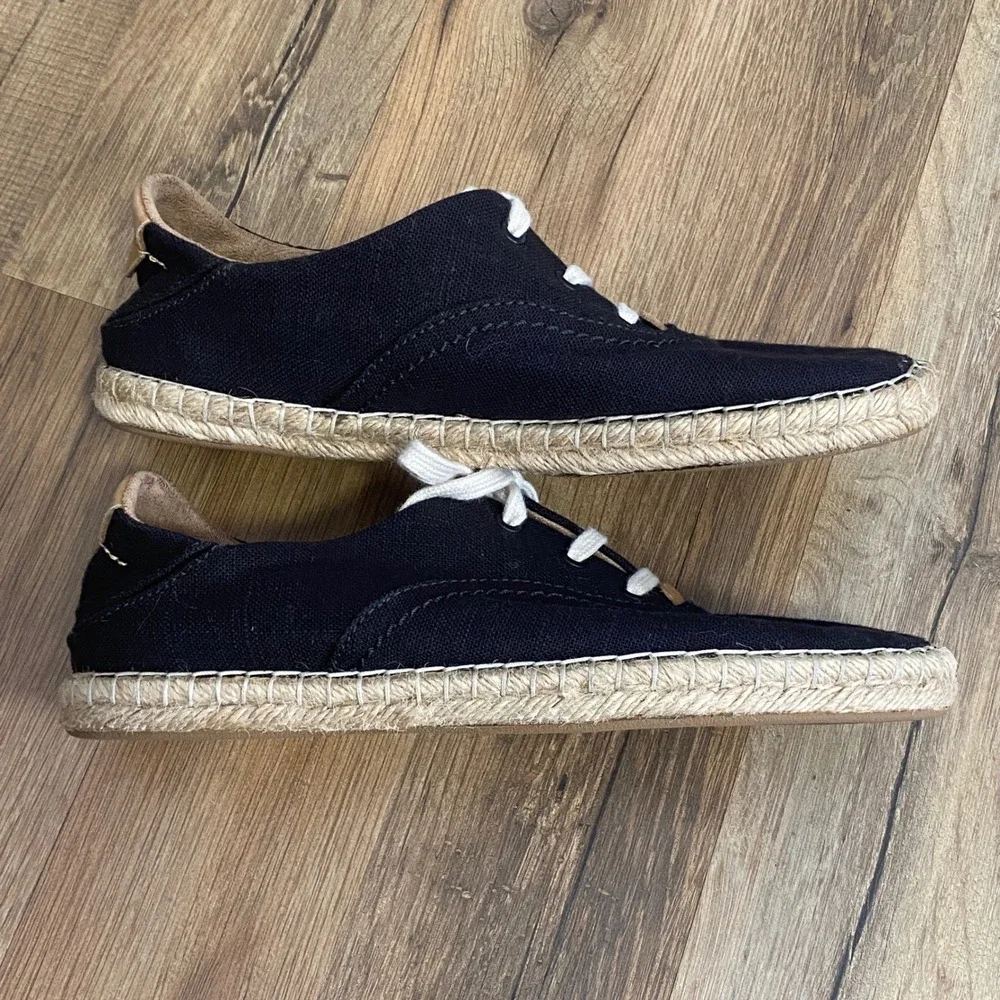 Olukai Kaula Pa'a Li Black Canvas Espadrille Sneakers Womens 7 20463-4040